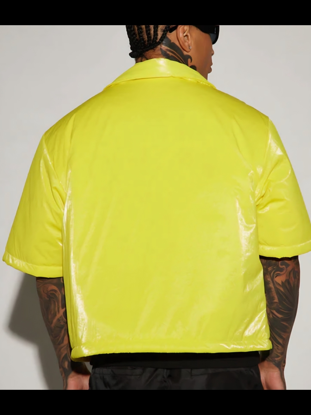 Men's Neon Yellow Short Sleeve Jacket W/ Matching Baseball Cap - Picture 2 of 4